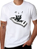 Musical Cat Piano Player Graphic T-Shirt