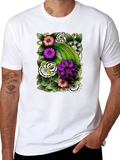 Floral Patterned Mens Black T-Shirt