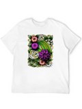 Floral Patterned Mens Black T-Shirt