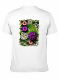 Floral Patterned Mens Black T-Shirt