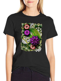 Floral Patterned Mens Black T-Shirt