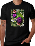 Floral Patterned Mens Black T-Shirt