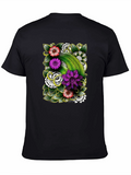 Floral Patterned Mens Black T-Shirt