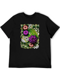 Floral Patterned Mens Black T-Shirt