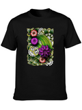 Floral Patterned Mens Black T-Shirt