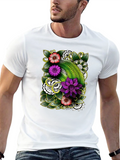 Floral Patterned Mens Black T-Shirt