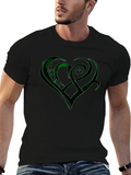 Green Celtic Heart Design Black T-Shirt