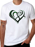 Green Celtic Heart Design Black T-Shirt