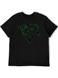 Green Celtic Heart Design Black T-Shirt