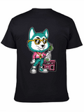 Cartoon Dog Graphic Print T-Shirt - Black