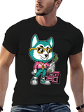 Cartoon Dog Graphic Print T-Shirt - Black
