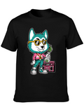 Cartoon Dog Graphic Print T-Shirt - Black