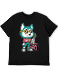 Cartoon Dog Graphic Print T-Shirt - Black