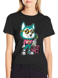 Cartoon Dog Graphic Print T-Shirt - Black