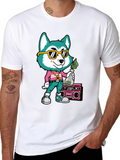 Cartoon Dog Graphic Print T-Shirt - Black