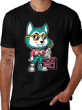 Cartoon Dog Graphic Print T-Shirt - Black
