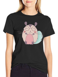 Cute Cartoon Hamster Black T-Shirt