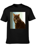 Cool Cat Graphic Tee - Black Cotton Shirt
