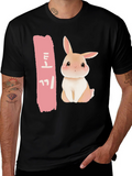 Cute Rabbit Graphic Tee - Korean Text Design