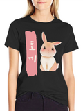 Cute Rabbit Graphic Tee - Korean Text Design