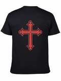 Red Distressed Cross Graphic Black T-Shirt