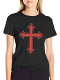 Red Distressed Cross Graphic Black T-Shirt