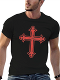 Red Distressed Cross Graphic Black T-Shirt
