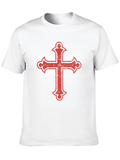 Red Distressed Cross Graphic Black T-Shirt