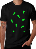 Mens Black T-Shirt with Green Figure Pattern