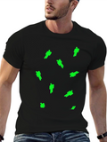 Mens Black T-Shirt with Green Figure Pattern