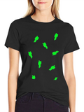 Mens Black T-Shirt with Green Figure Pattern