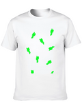 Mens Black T-Shirt with Green Figure Pattern