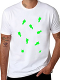 Mens Black T-Shirt with Green Figure Pattern