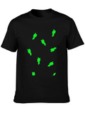 Mens Black T-Shirt with Green Figure Pattern