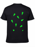 Mens Black T-Shirt with Green Figure Pattern