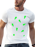 Mens Black T-Shirt with Green Figure Pattern