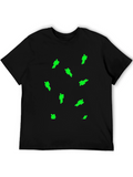 Mens Black T-Shirt with Green Figure Pattern