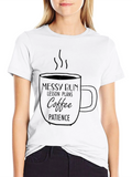 Messy Bun Coffee Teacher Graphic Tee - Black