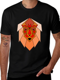 Geometric Lion Graphic Black T-Shirt