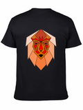 Geometric Lion Graphic Black T-Shirt