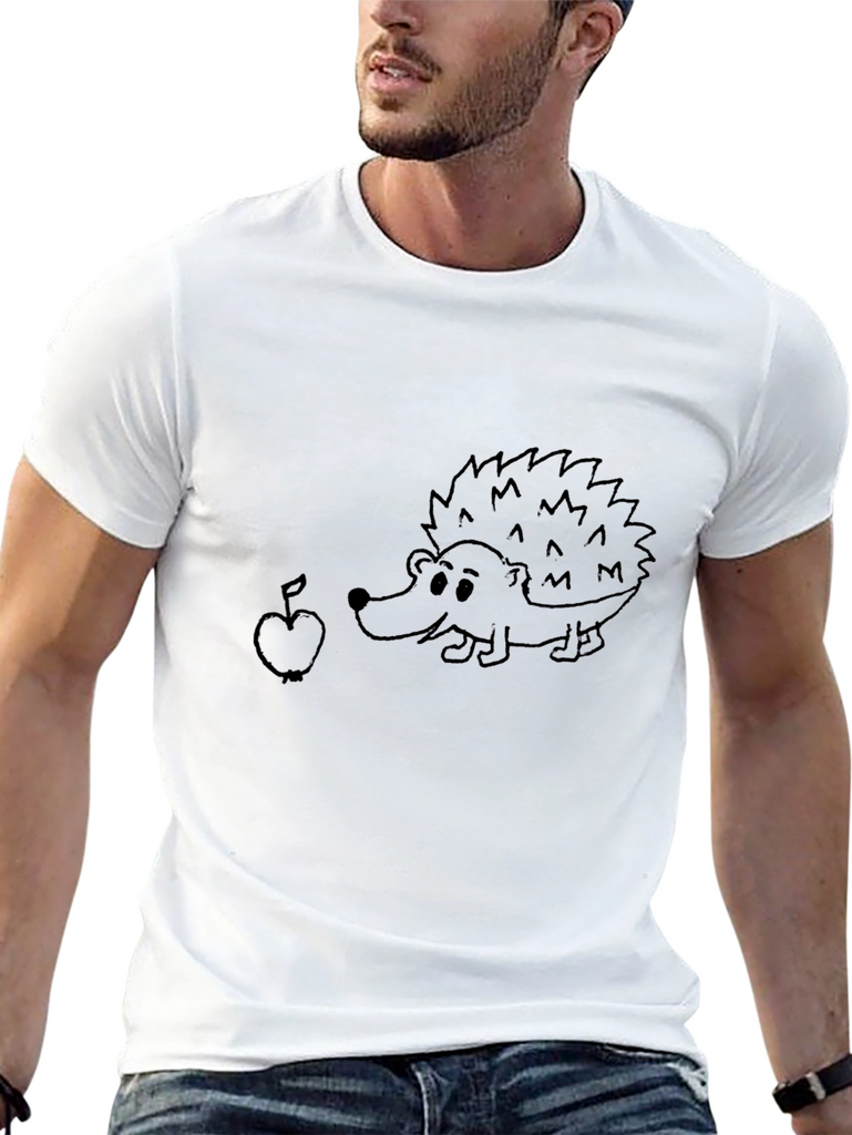 Cute Hedgehog & Apple Graphic Tee - Black