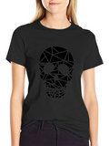 Geometric Skull Graphic Tee - Black Cotton T-Shirt