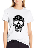 Geometric Skull Graphic Tee - Black Cotton T-Shirt