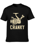 Cranky Fishing Reel Graphic T-Shirt - Black Cotton Blend