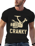 Cranky Fishing Reel Graphic T-Shirt - Black Cotton Blend