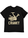 Cranky Fishing Reel Graphic T-Shirt - Black Cotton Blend
