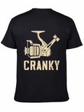 Cranky Fishing Reel Graphic T-Shirt - Black Cotton Blend