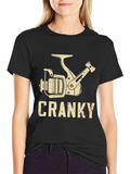 Cranky Fishing Reel Graphic T-Shirt - Black Cotton Blend