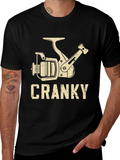 Cranky Fishing Reel Graphic T-Shirt - Black Cotton Blend