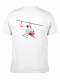 Cartoon Helicopter Graphic Black T-Shirt